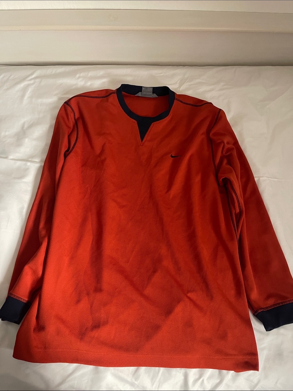 Nike Men’s Long-Sleeve Orange Athletic Top with Navy Trim